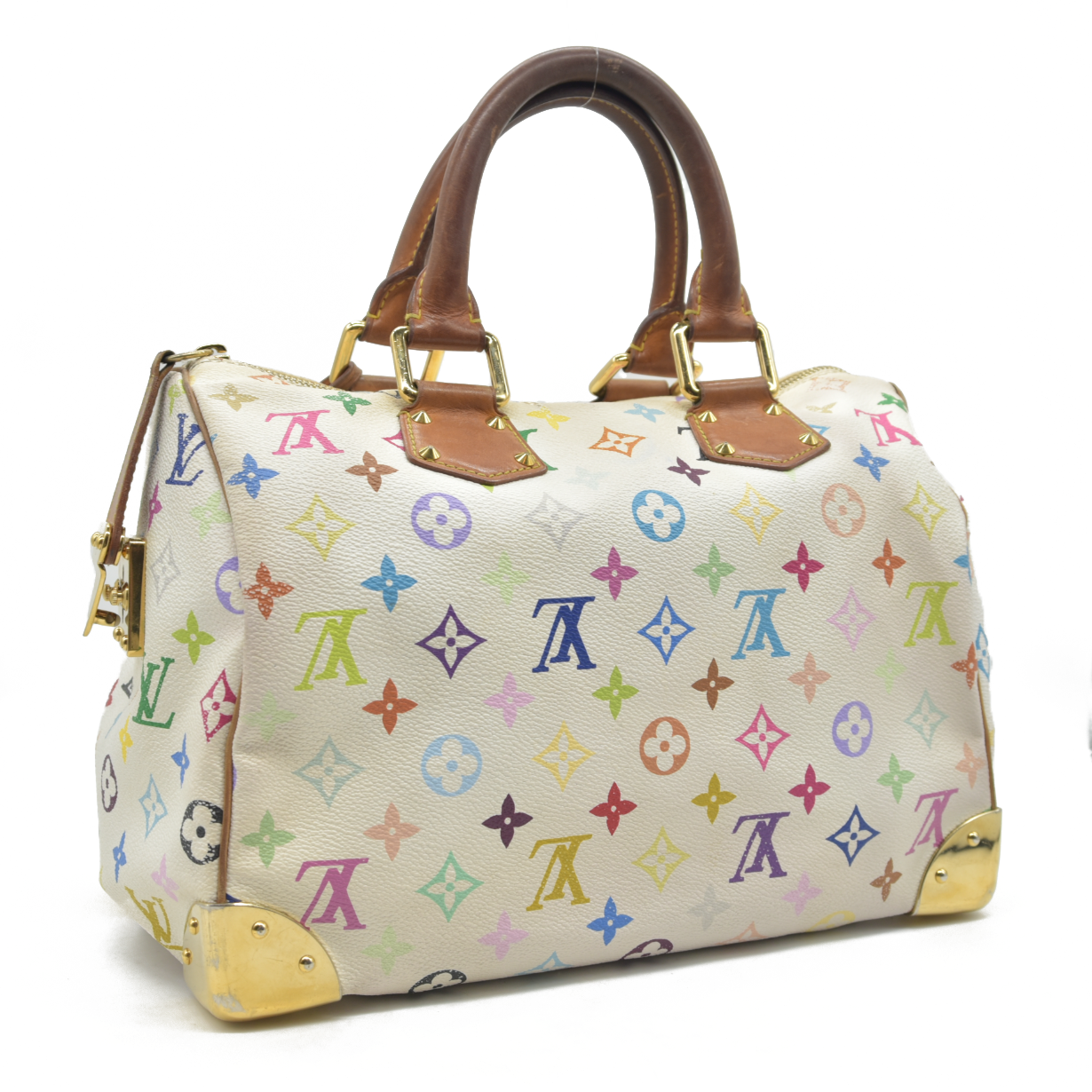 $3150 Louis Vuitton Monogram Multicolor Speedy 30 White 2004