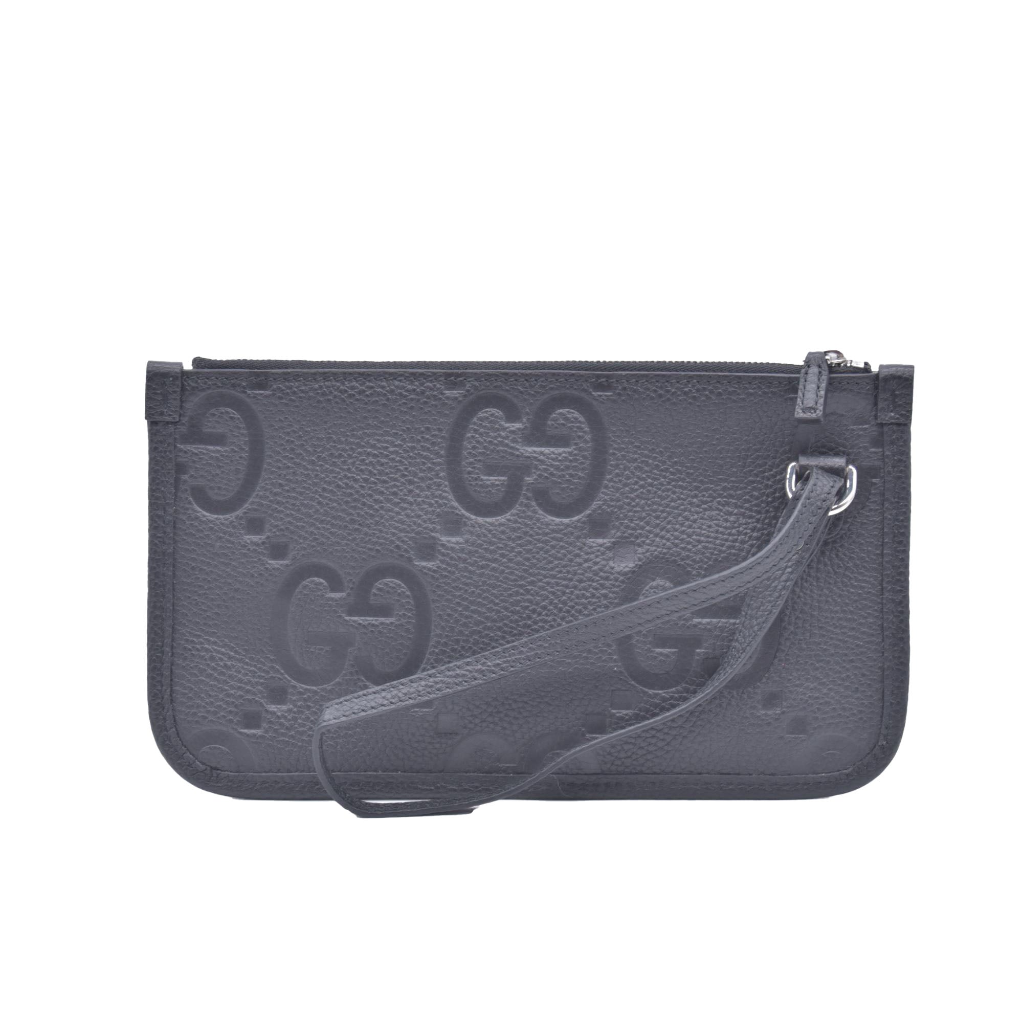 $1800 Gucci Medium Jumbo GG Pouch Black CONSIGNMENT