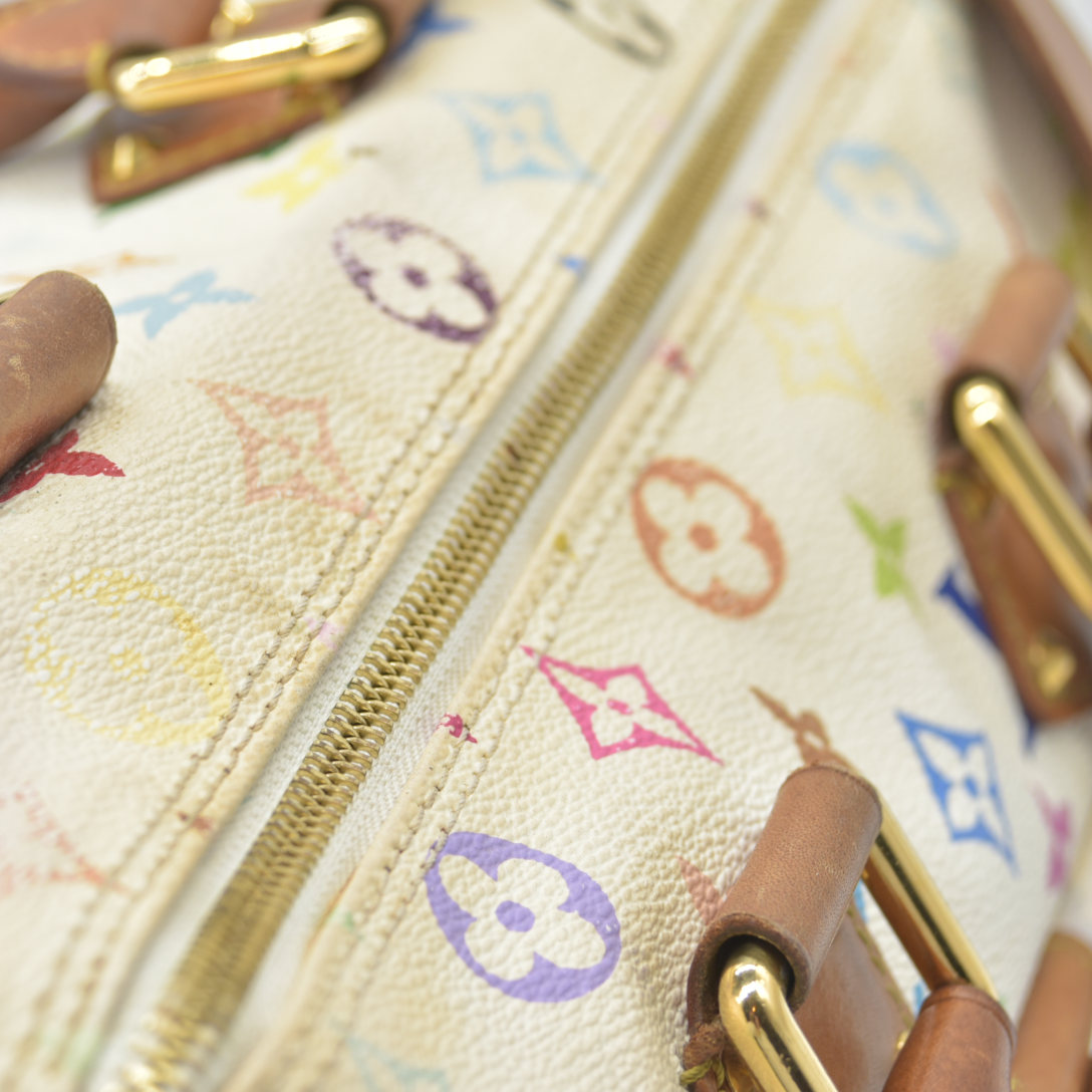 $3150 Louis Vuitton Monogram Multicolor Speedy 30 White 2004