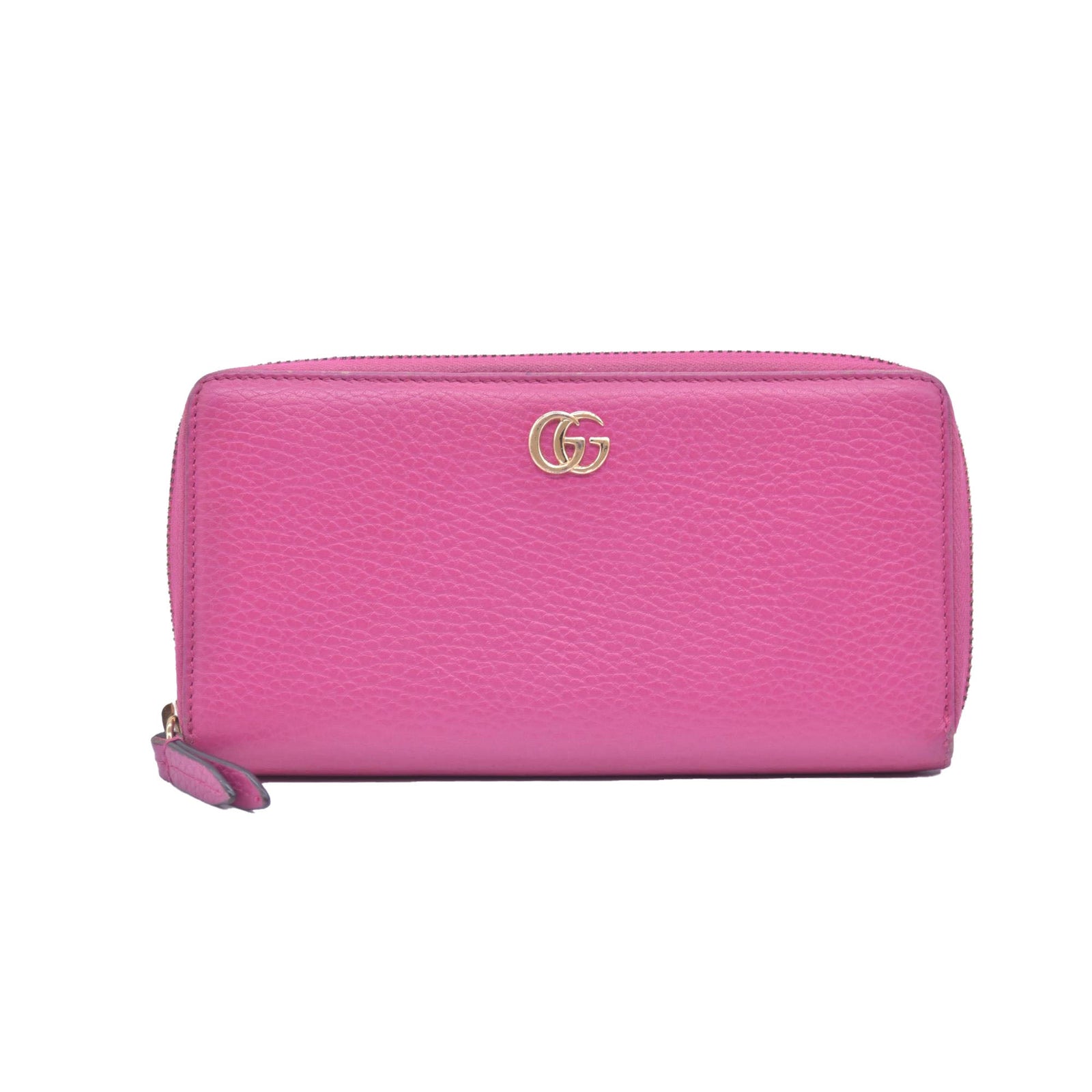 $800 Gucci Dollar Calfskin GG Marmont Zip Around Wallet Fuchsia CONSIGNMENT