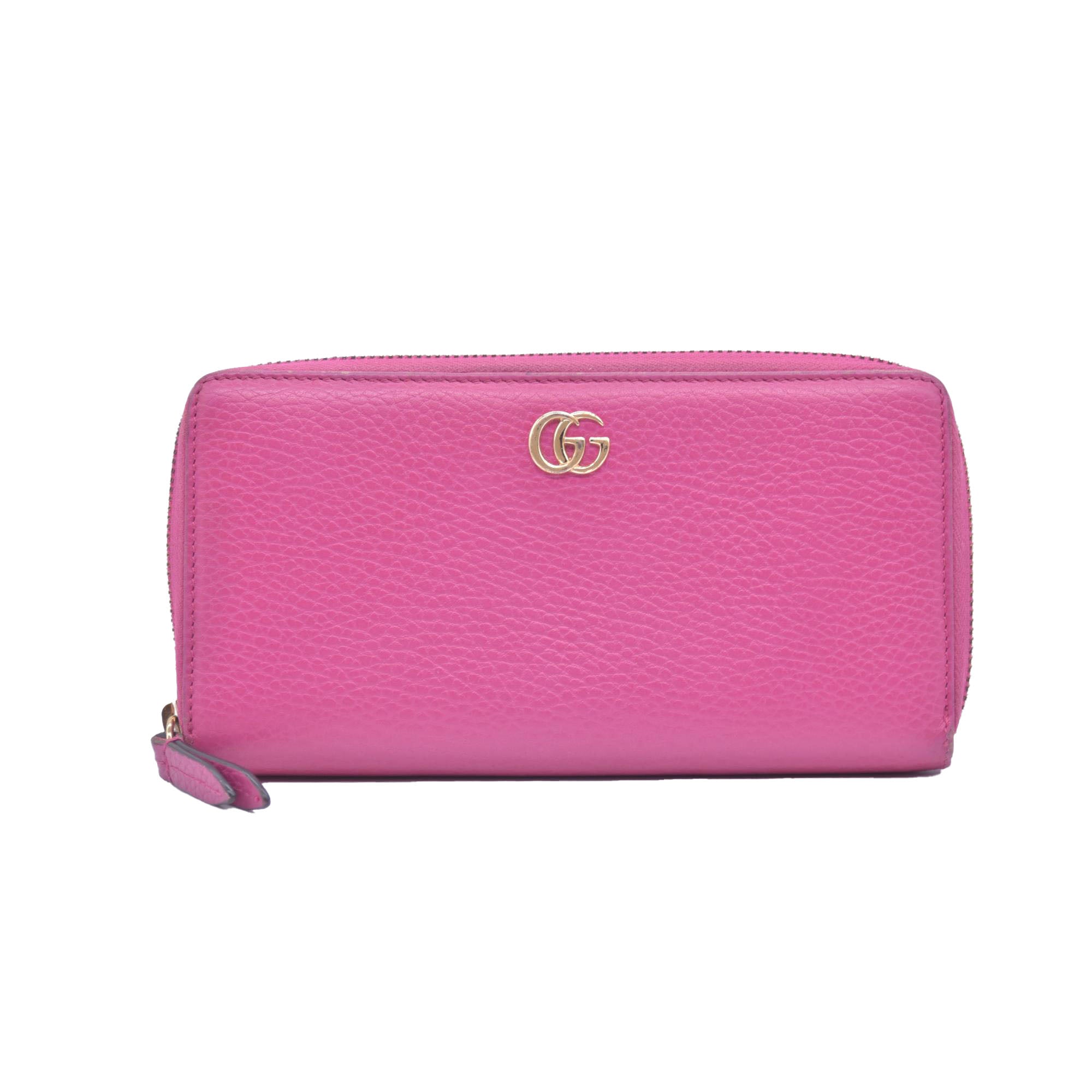 $800 Gucci Dollar Calfskin GG Marmont Zip Around Wallet Fuchsia CONSIGNMENT