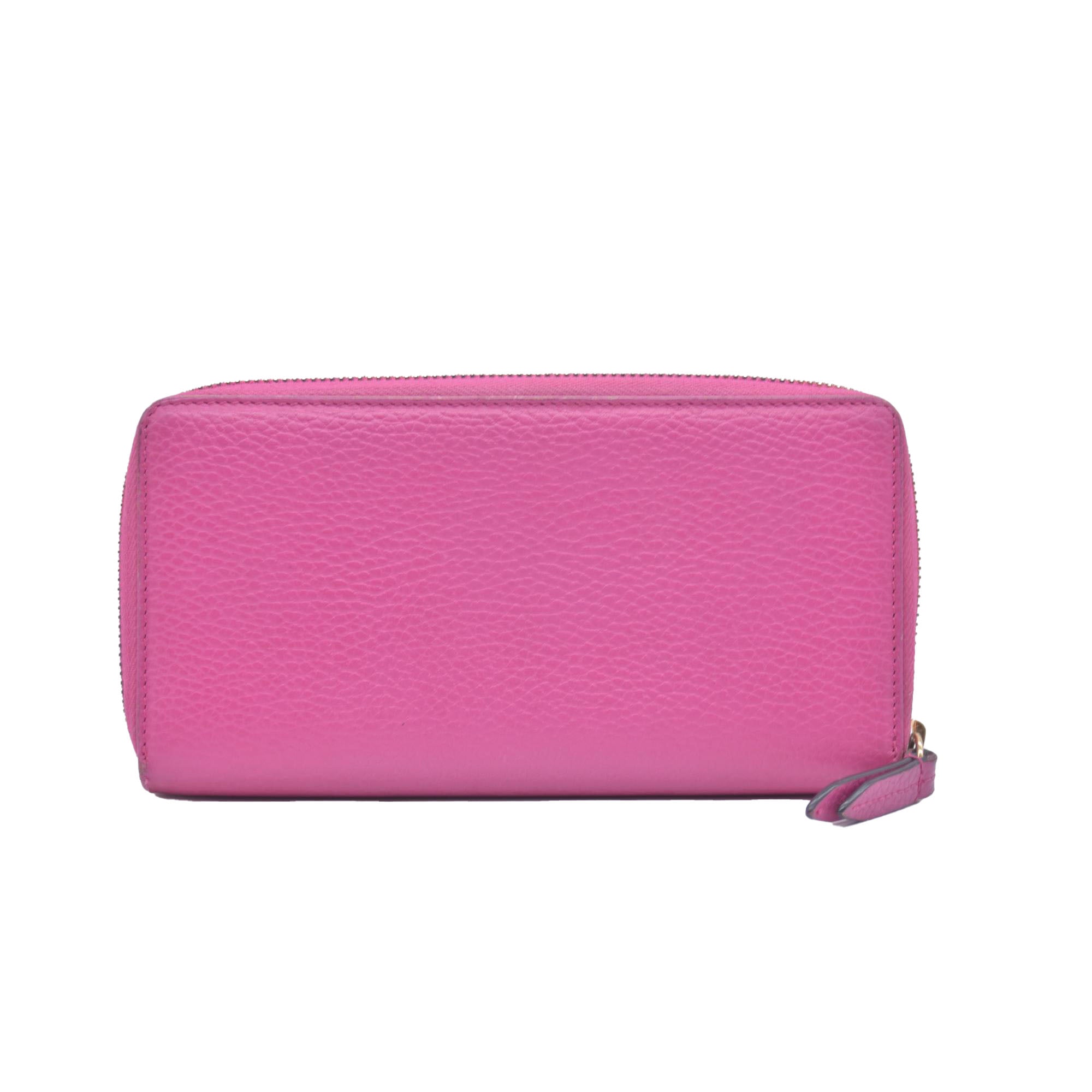 $800 Gucci Dollar Calfskin GG Marmont Zip Around Wallet Fuchsia CONSIGNMENT