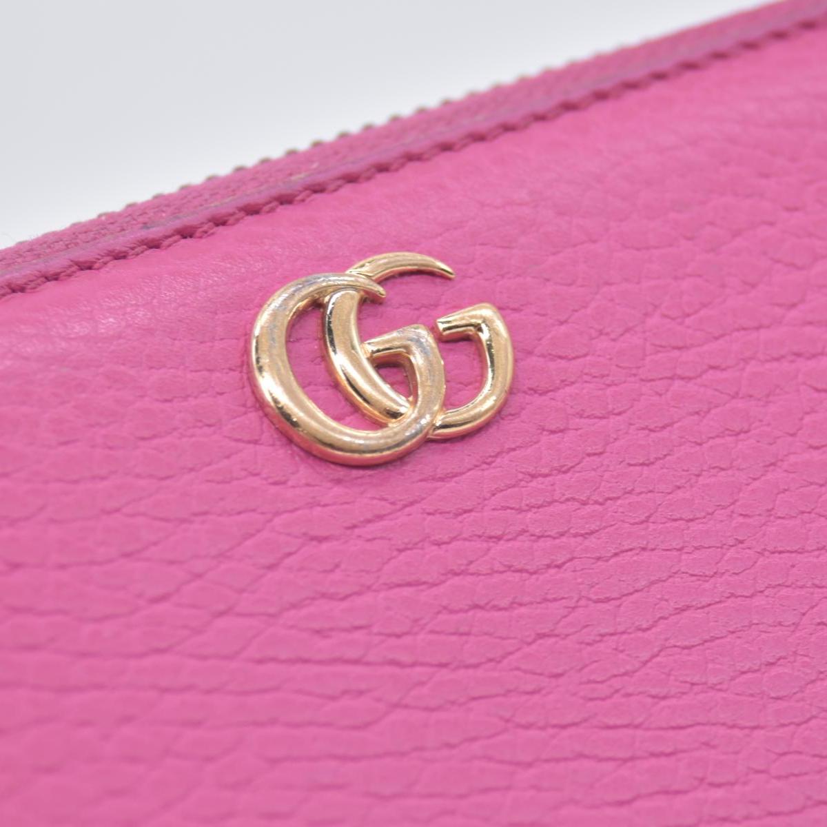 $800 Gucci Dollar Calfskin GG Marmont Zip Around Wallet Fuchsia CONSIGNMENT