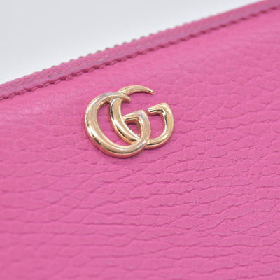 $800 Gucci Dollar Calfskin GG Marmont Zip Around Wallet Fuchsia CONSIGNMENT