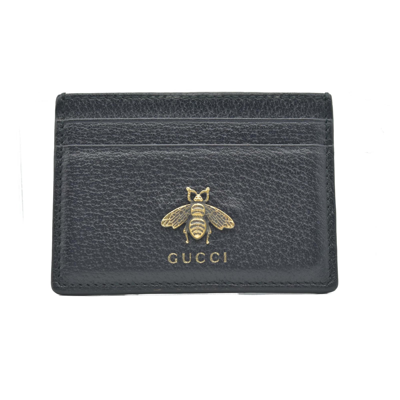 Gucci Pebbled Calfskin Animalier Card Holder Black CONSIGNMENT
