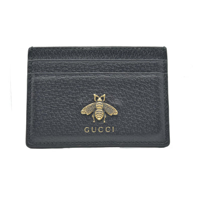 Gucci Pebbled Calfskin Animalier Card Holder Black CONSIGNMENT