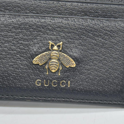 Gucci Pebbled Calfskin Animalier Card Holder Black CONSIGNMENT