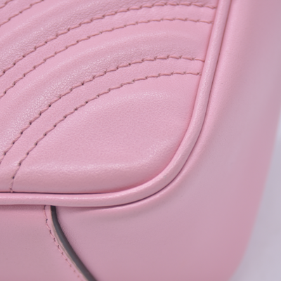 $2850 Gucci Calfskin Matelasse Small GG Marmont Shoulder Bag Wild Rose CONSIGNMENT 10021307