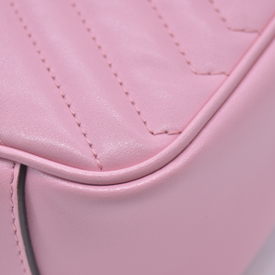$2850 Gucci Calfskin Matelasse Small GG Marmont Shoulder Bag Wild Rose CONSIGNMENT 10021307