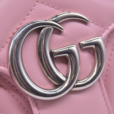 $2850 Gucci Calfskin Matelasse Small GG Marmont Shoulder Bag Wild Rose CONSIGNMENT 10021307
