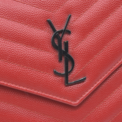 $1190 Saint Laurent Grain De Poudre Matelasse Chevron Monogram Envelope Chain Wallet Red