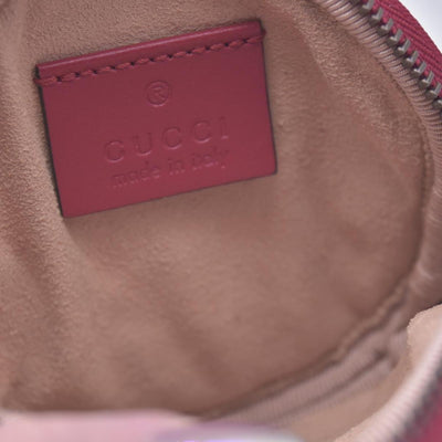 $1450 Gucci Glazed Calfskin Matelasse Heart Mini GG Marmont Round Pouch Romantic Cerise CONSIGNMENT