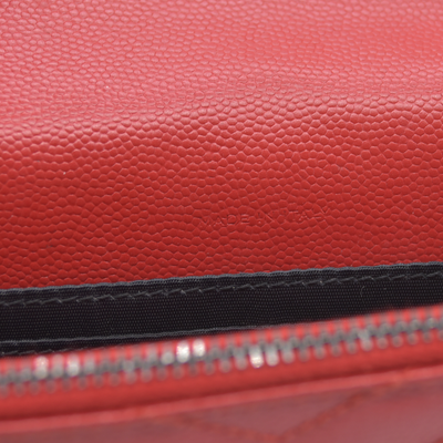 $1190 Saint Laurent Grain De Poudre Matelasse Chevron Monogram Envelope Chain Wallet Red