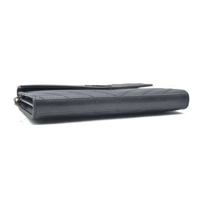 $1600 Saint Laurent Grain De Poudre Matelasse Chevron Monogram Envelope Chain Wallet Black CONSIGNMENT