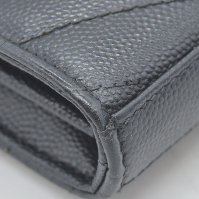 $1600 Saint Laurent Grain De Poudre Matelasse Chevron Monogram Envelope Chain Wallet Black CONSIGNMENT