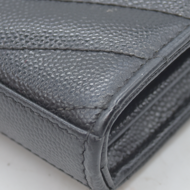 $1600 Saint Laurent Grain De Poudre Matelasse Chevron Monogram Envelope Chain Wallet Black CONSIGNMENT