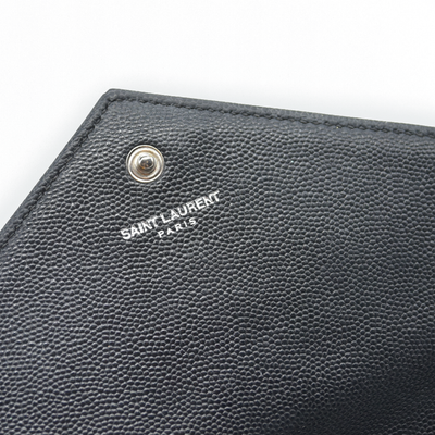 $1600 Saint Laurent Grain De Poudre Matelasse Chevron Monogram Envelope Chain Wallet Black CONSIGNMENT
