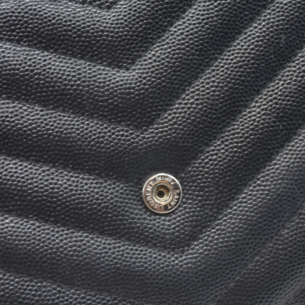 $1600 Saint Laurent Grain De Poudre Matelasse Chevron Monogram Envelope Chain Wallet Black CONSIGNMENT