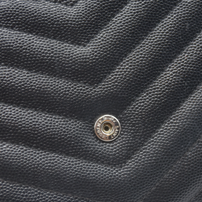 $1600 Saint Laurent Grain De Poudre Matelasse Chevron Monogram Envelope Chain Wallet Black CONSIGNMENT