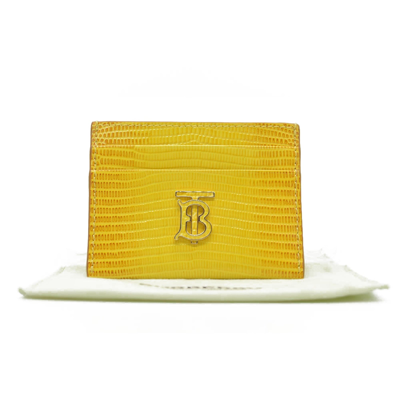 $355 Burberry embossed leather tb card case Yellow CONSIGNMENT