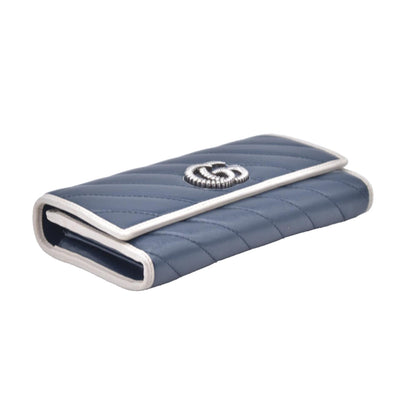 Gucci Vintage Effect Calfskin matelasse Diagonal Torchon GG Marmont Continental Clutch Wallet Blue Agata Mystic White CONSIGNMENT