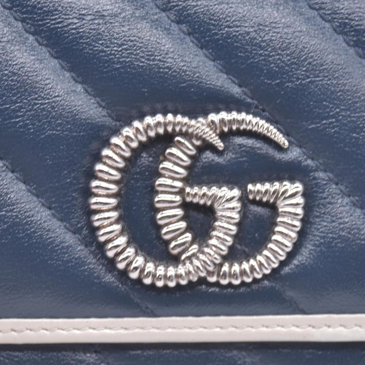 Gucci Vintage Effect Calfskin matelasse Diagonal Torchon GG Marmont Continental Clutch Wallet Blue Agata Mystic White CONSIGNMENT
