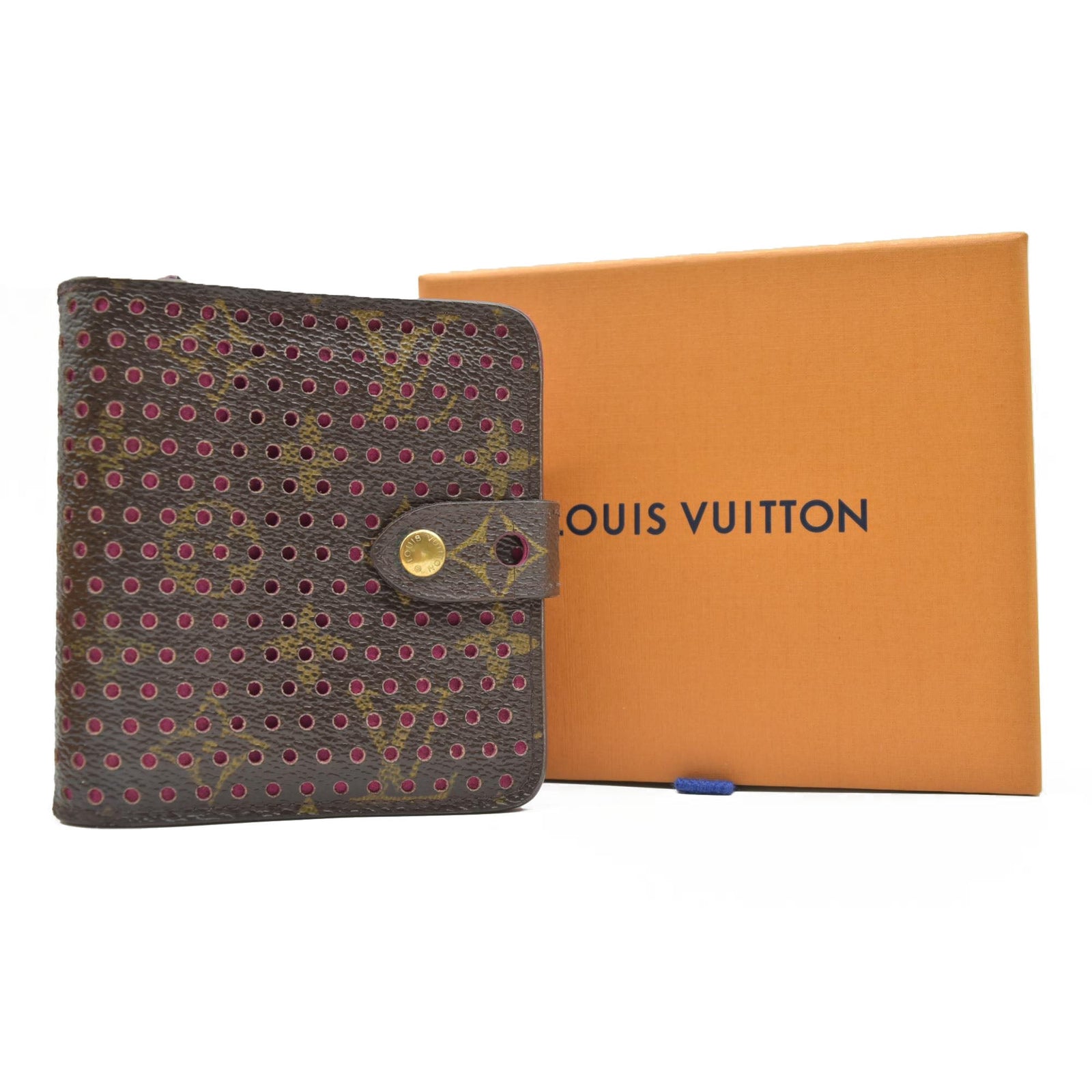 $640 2006 Louis Vuitton Monogram Perforated Compact Zipped Wallet Fuchsia CONSIGNMENT