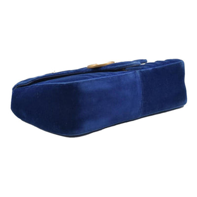 $2850 Gucci Velvet Matelasse Small GG Marmont Shoulder Bag Cobalt Blue CONSIGNMENT