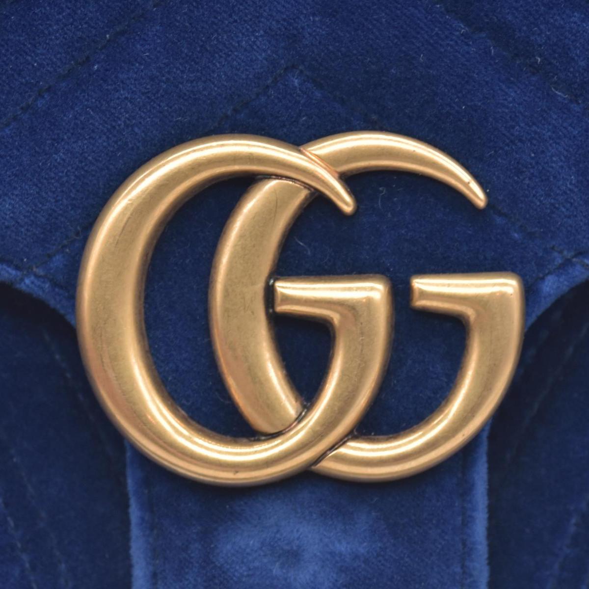 $2850 Gucci Velvet Matelasse Small GG Marmont Shoulder Bag Cobalt Blue CONSIGNMENT