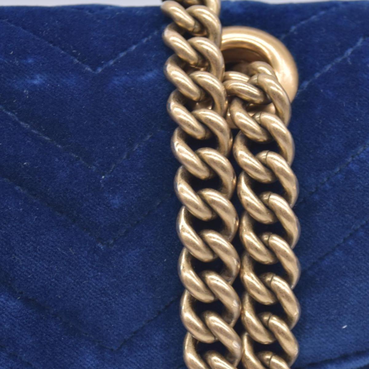 $2850 Gucci Velvet Matelasse Small GG Marmont Shoulder Bag Cobalt Blue CONSIGNMENT