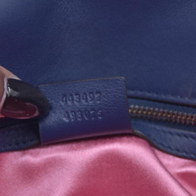 $2850 Gucci Velvet Matelasse Small GG Marmont Shoulder Bag Cobalt Blue CONSIGNMENT
