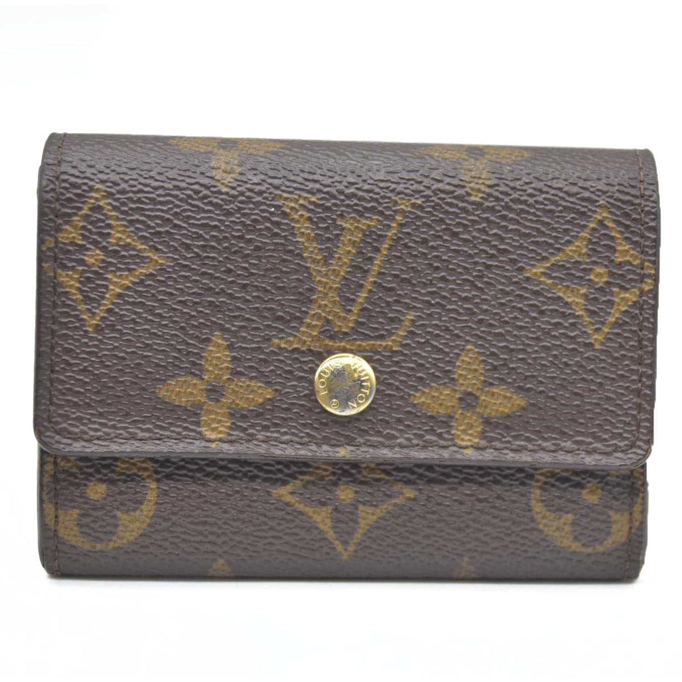 AUCTION $430 Louis Vuitton Monogram Porte Monnaie Plat Coin Purse Wallet Brown