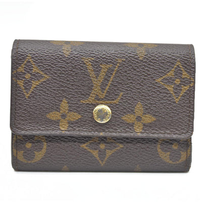 AUCTION $430 Louis Vuitton Monogram Porte Monnaie Plat Coin Purse Wallet Brown