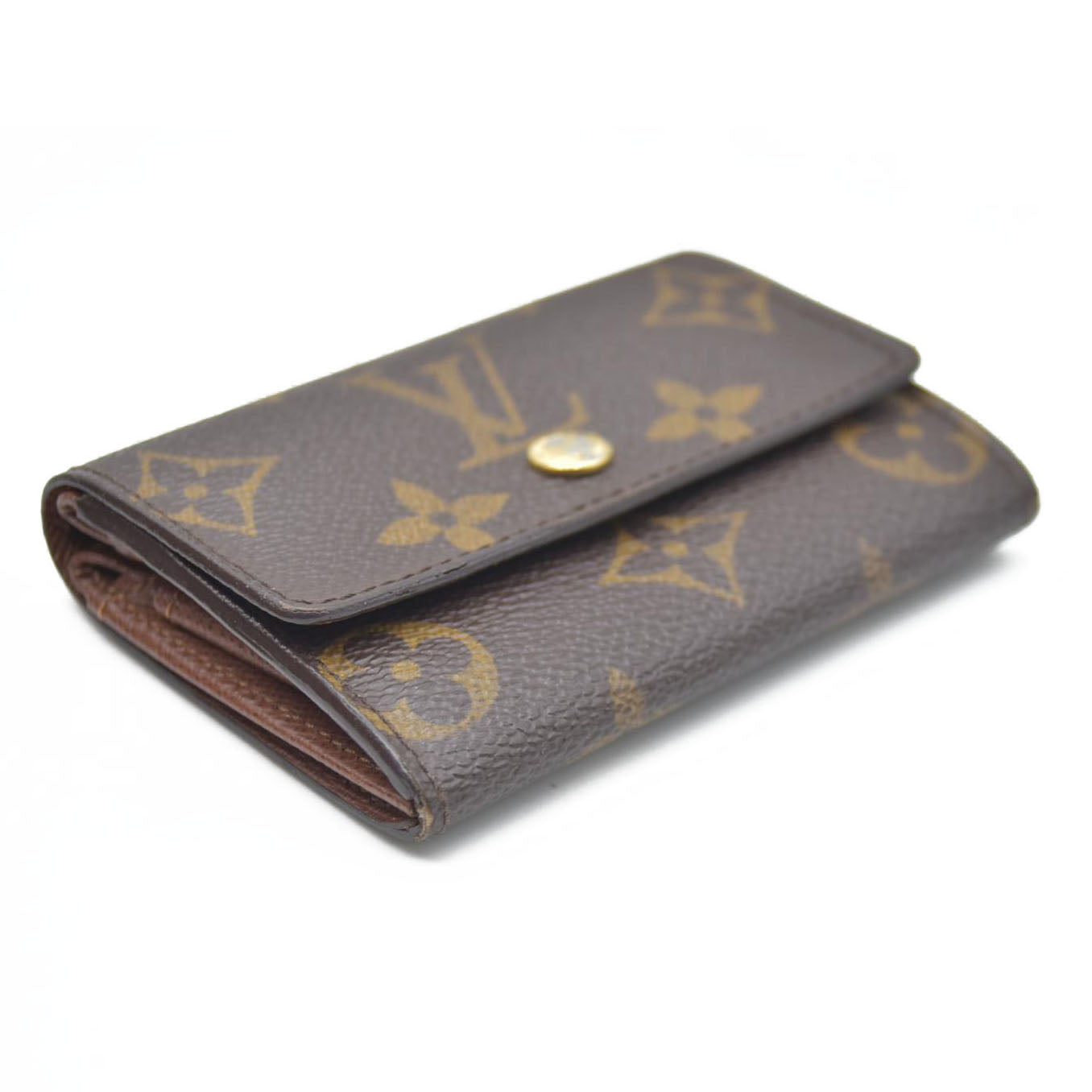 AUCTION $430 Louis Vuitton Monogram Porte Monnaie Plat Coin Purse Wallet Brown
