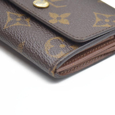 AUCTION $430 Louis Vuitton Monogram Porte Monnaie Plat Coin Purse Wallet Brown