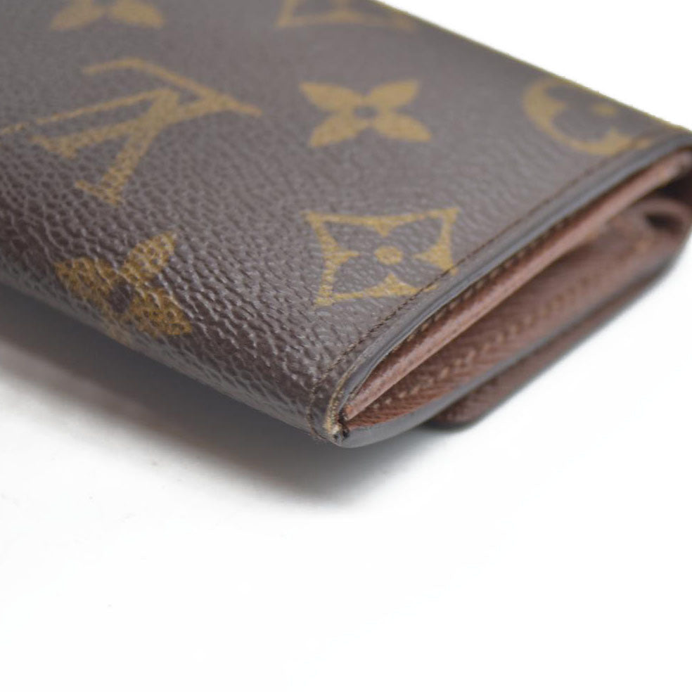 AUCTION $430 Louis Vuitton Monogram Porte Monnaie Plat Coin Purse Wallet Brown
