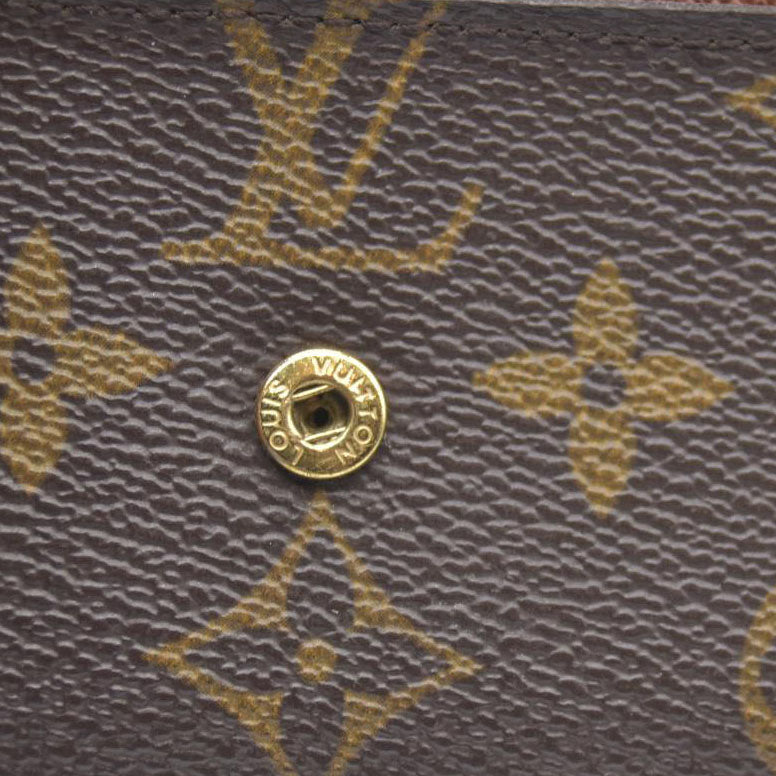 AUCTION $430 Louis Vuitton Monogram Porte Monnaie Plat Coin Purse Wallet Brown