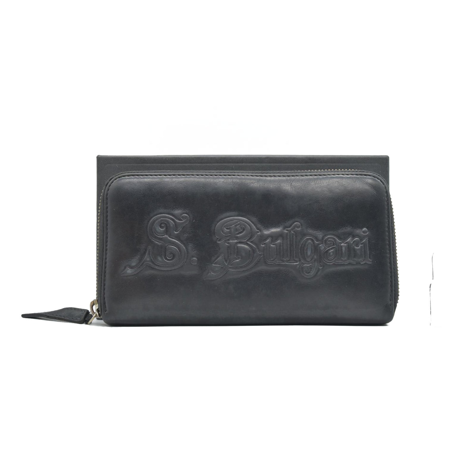 $840 BVLGARI ‘S.BULGARI’ ZIP AROUND WALLET BLACK CONSIGNMENT