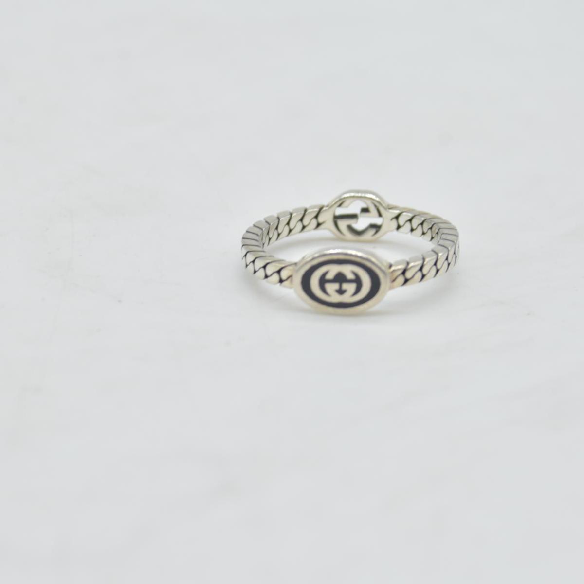 Gucci Sterling Silver Enamel Interlocking G Chain Ring Black