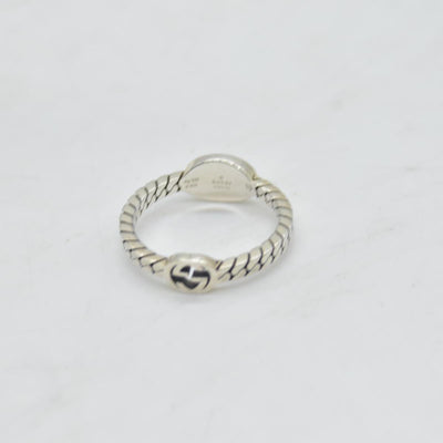Gucci Sterling Silver Enamel Interlocking G Chain Ring Black