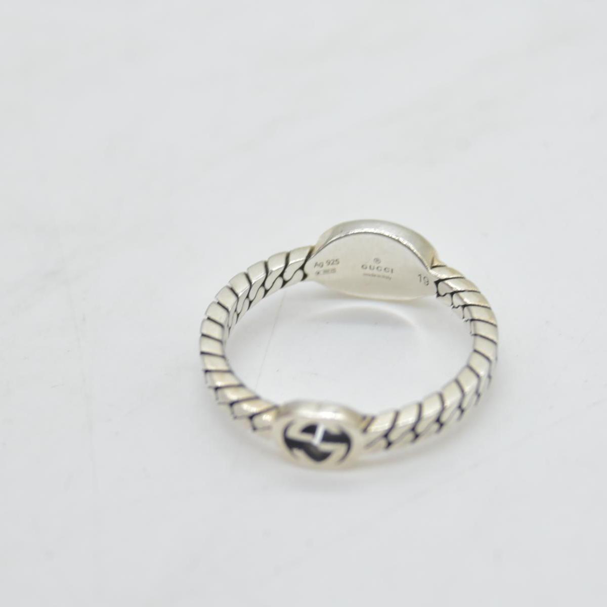 Gucci Sterling Silver Enamel Interlocking G Chain Ring Black