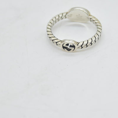 Gucci Sterling Silver Enamel Interlocking G Chain Ring Black
