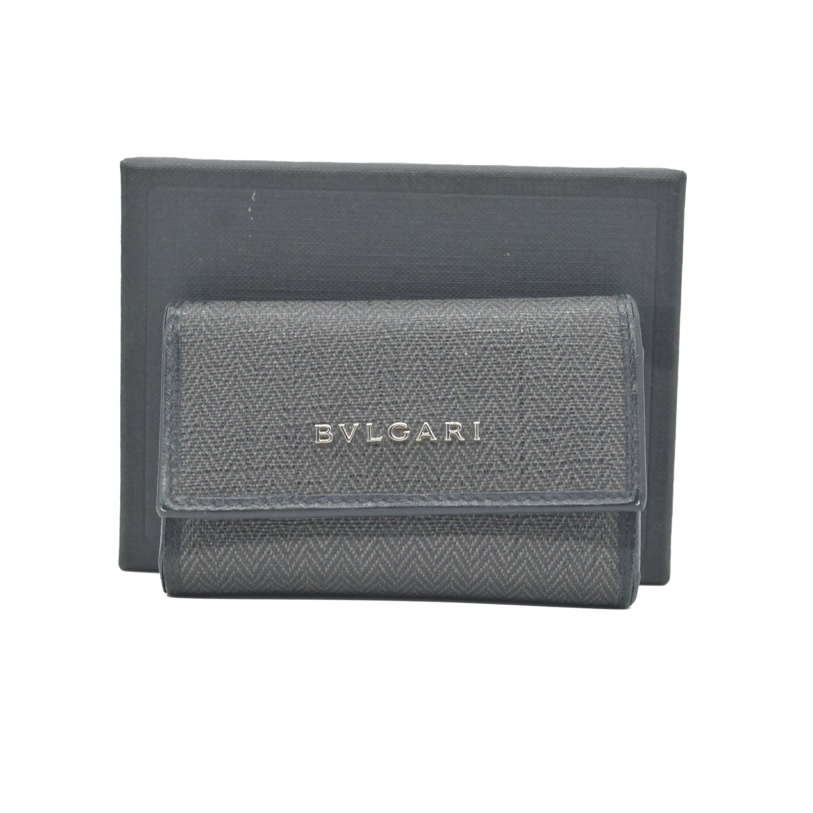 BVLGARI Weekend Gray PVC Black Leather 6 Pics Key Cases CONSIGNMENT