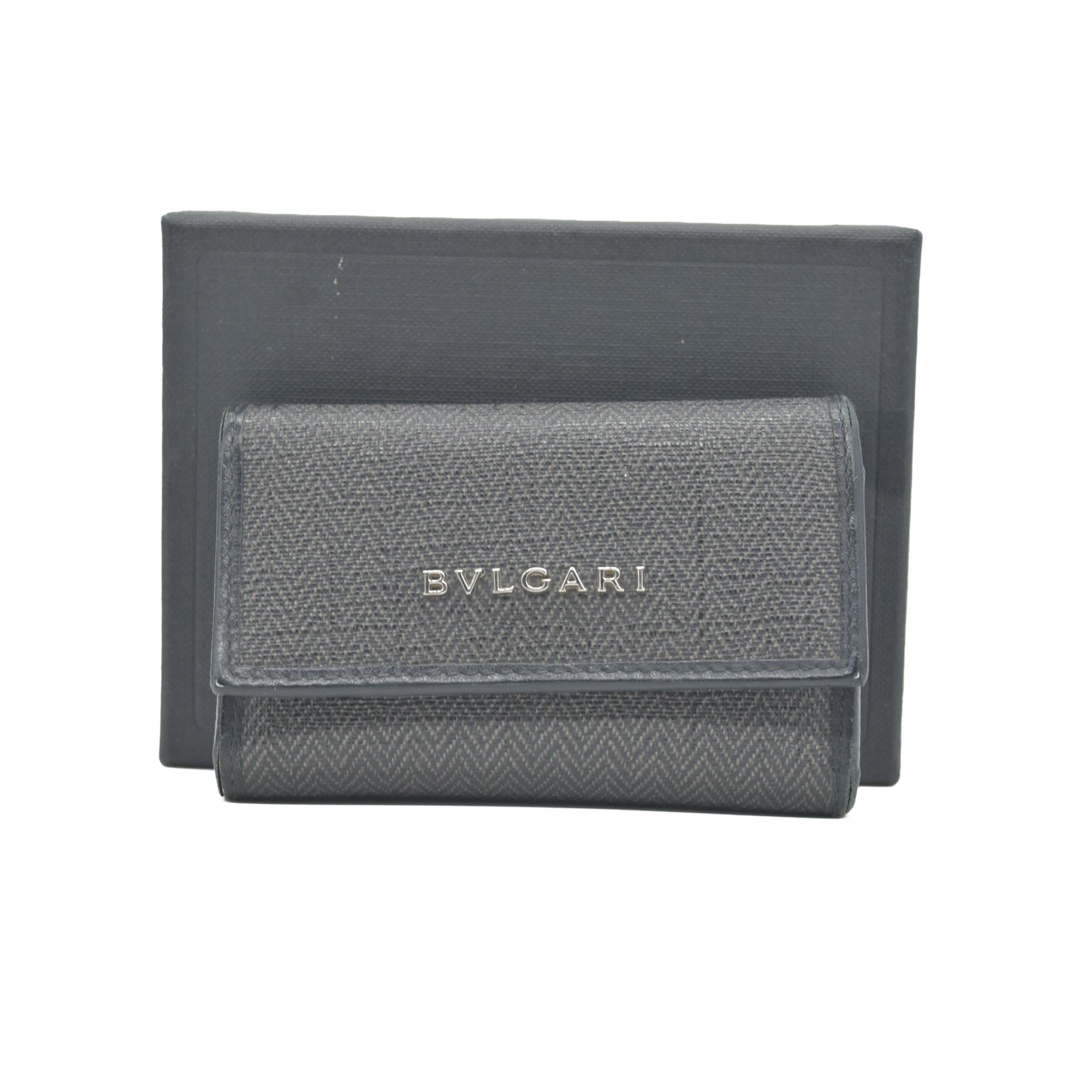 BVLGARI Weekend Gray PVC Black Leather 6 Pics Key Cases CONSIGNMENT