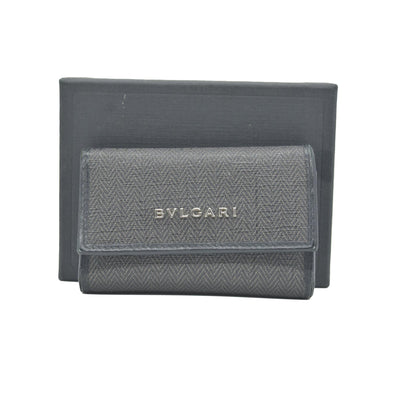 BVLGARI Weekend Gray PVC Black Leather 6 Pics Key Cases CONSIGNMENT