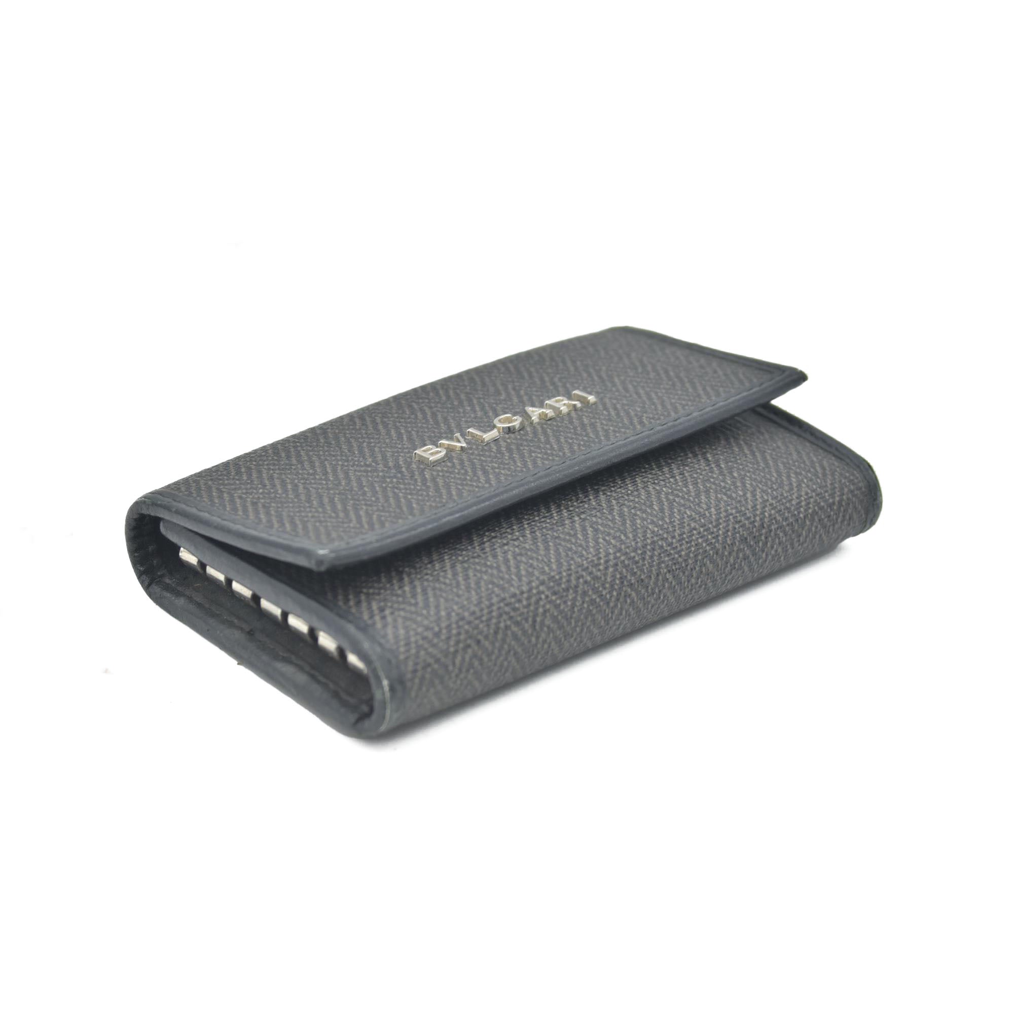 BVLGARI Weekend Gray PVC Black Leather 6 Pics Key Cases CONSIGNMENT