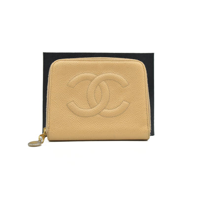 $700 Chanel Caviar Timeless CC Zip Around Coin Purse Beige CONSIGNMENT