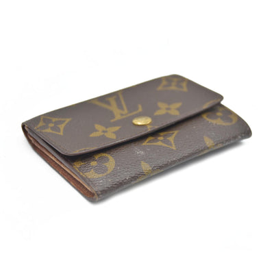 AUCTION $430 Louis Vuitton Monogram Porte Monnaie Plat Coin Purse Wallet Brown