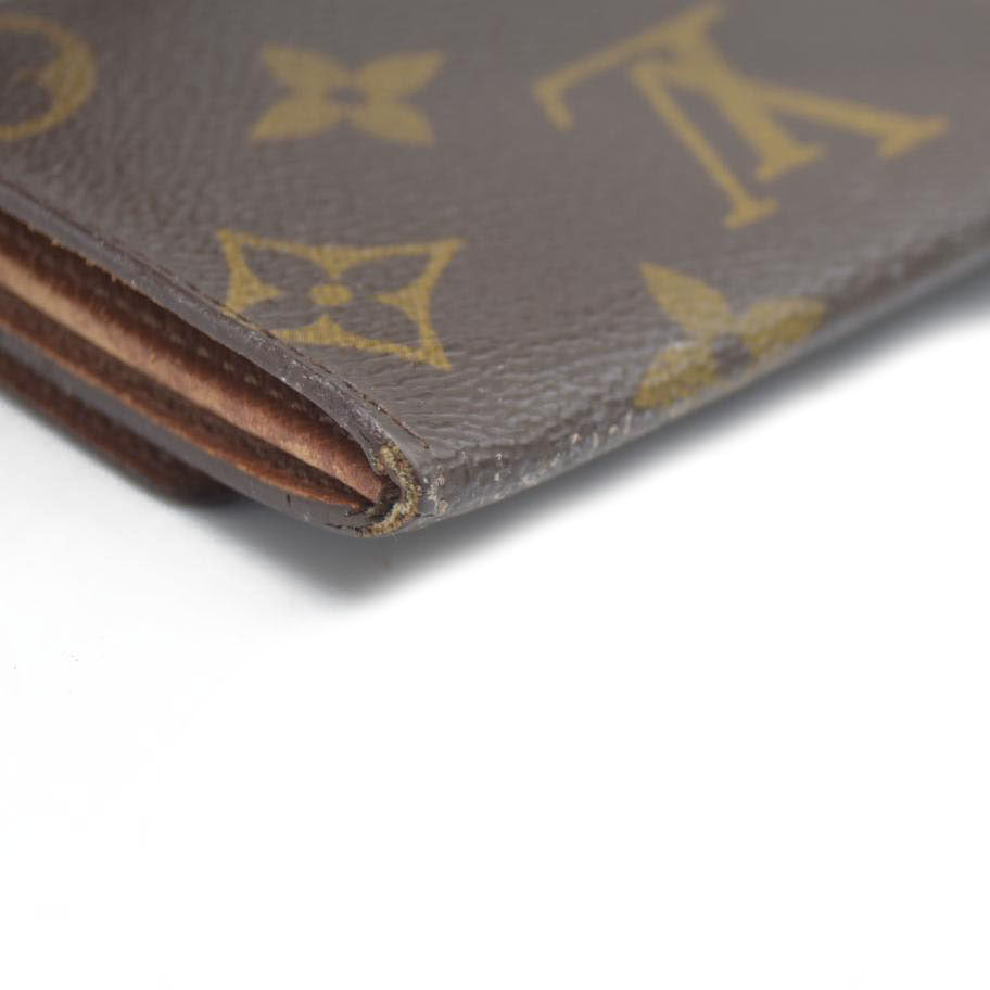 AUCTION $430 Louis Vuitton Monogram Porte Monnaie Plat Coin Purse Wallet Brown