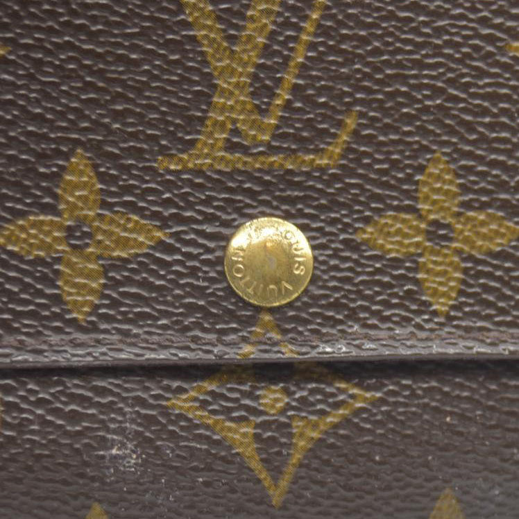 AUCTION $430 Louis Vuitton Monogram Porte Monnaie Plat Coin Purse Wallet Brown